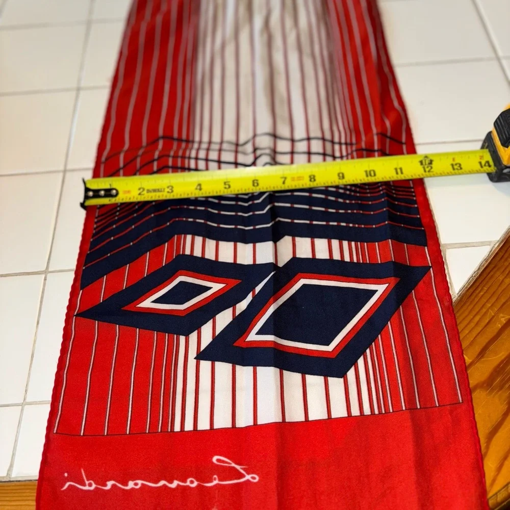 Leonardi Red White Blue Geometric Scarf stripes elegant party travel winter work